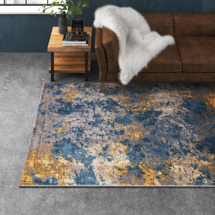 Steelside™ Belmont Abstract Blue/Gold/Gray Area Rug & Reviews Wayfair